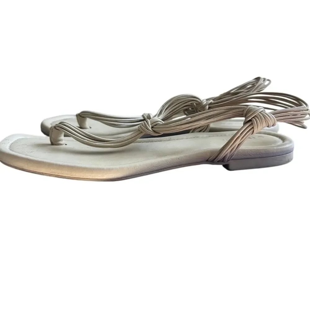 Vince Deja Knotted Leather T-Strap Thong Sandals 7m Moonlight (Cream)